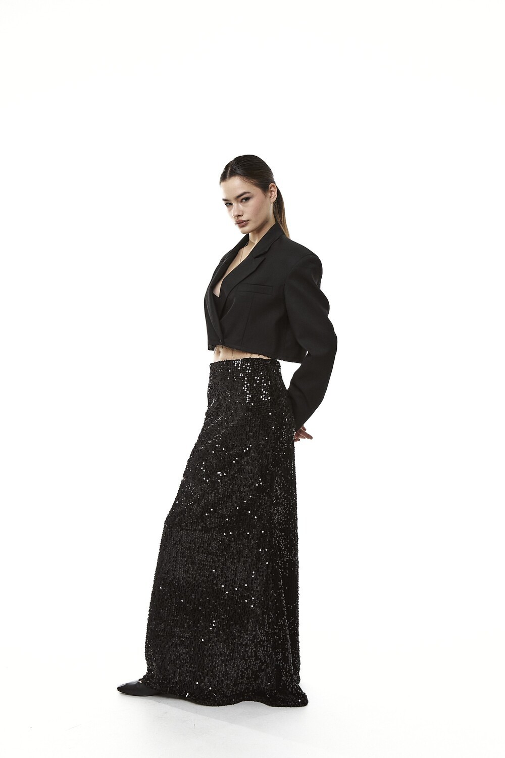Maxi skirt with sequins black